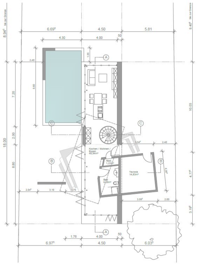 Grundrisszeichnung eines Wohnhauses